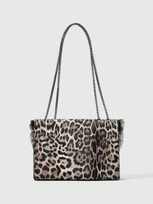 ROMWE Grunge Punk Women's Punk Style Contrast Lace Leopard Print Leather Underarm Crossbody Bag - Black - View 4