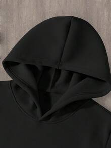 Manfinity Homme 2 件男士休闲字母标语图案印花运动衫和运动裤套装，洛杉矶运动服，秋冬服装 - 黑色 - 查看 4