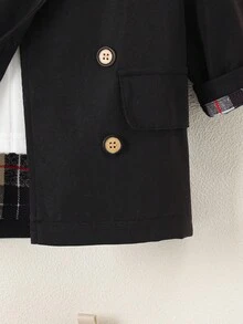 SHEIN PLAYFUL Pals Baby Boy Hooded Twill Trench Coat, Autumn/Winter Windbreaker For Children, Stylish Black Jacket For Baby Boys - Black - View 5