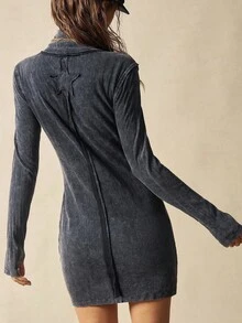 Bohemela Casual Solid Color Knit Turtleneck Long Sleeve Mini Dress For Women - Black - View 5