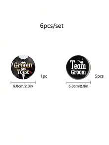 6 件/套婚礼伴郎队徽章 - 伴郎翻领别针 - 单身派对新郎配饰 - 彩色 - 查看 4