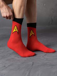 STAR TREK X SHEIN 3 双男士柔软透气吸湿排汗休闲中筒袜时尚简约基本款红蓝黄中筒袜加固脚趾和脚跟，经久耐用男女通用四季百搭夏季冬季 - 彩色 - 查看 6