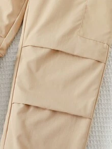 青少年男孩运动衫套装，新款秋冬脸部图案印花圆领运动衫搭配米色抽绳工装裤，休闲可爱的返校装 - 杏色 - 查看 8