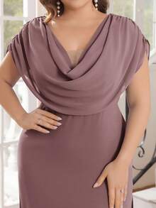 SHEIN Belle 大码女式优雅纯色低胸伴娘礼服 - 淺灰紫 - 查看 7