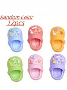SHEIN 3/6/9/12pcs/Cartoon Slippers Accessories, Cute Decorative Plastic Oval Accessories Set, Fun Whiteboard And Office Accessories, Perfect For Home Decoration Gifts On Thanksgiving, Christmas, And Halloween