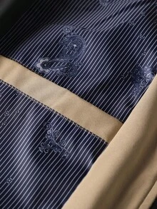 Manfinity Homme Áo khoác nam tay dài cổ khóa kéo phối màu tương phản kiểu dáng bóng chày mùa thu. - Màu Khaki - Xem 7
