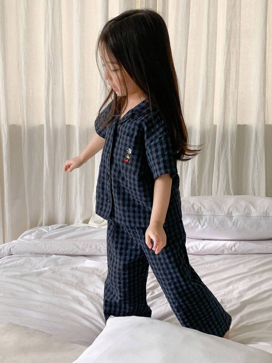 Dazy Kids Young Girls Plaid Short Sleeve Pants Pajamas, Spring/Summer