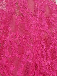 BamGleam Seksowna i modna sukienka w jednolitym kolorze z rozcięciem z boku i kołnierzykiem w stylu cheongsam z koronką - Wyrazisty róż - Zobacz 7