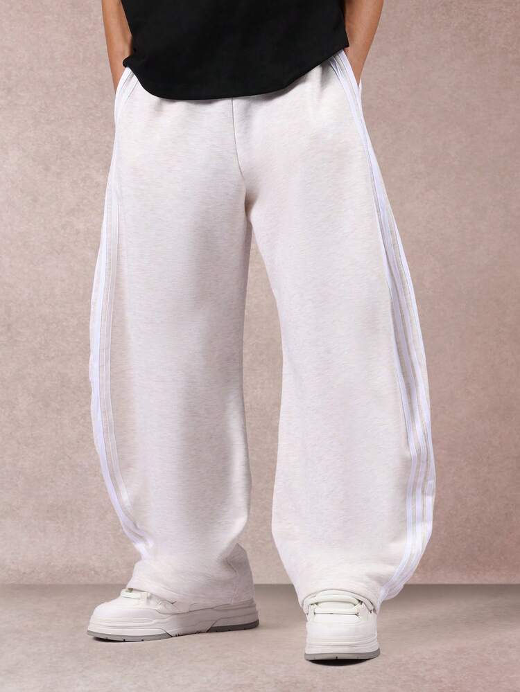 Wide Leg Sweatpants With Side Stripe Detail