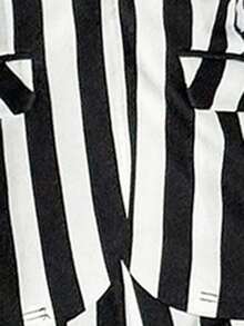 SHEIN ICON Women's Halloween Goth Style Black & White Striped Fitted Blazer Jacket And Flared Pants Suit, Autumn/Winter,Fall Tall Two Pieces Set Striped Two Pieces Set 2 Pieces Pant Sets Woman Black And White - Black and White - View 15