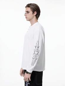 ROMWE MEN Goth 男士休闲简约华夫格印花长袖T恤，秋季