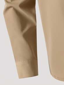 Mirajuku Tween Boy Embroidered Front Button Casual Long Sleeve Shirt Fall Winter - Camel - View 4