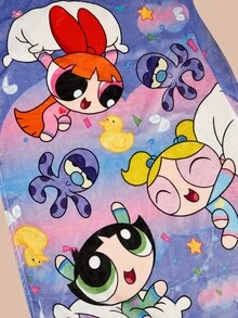 THE POWERPUFF GIRLS X SHEIN 1 chiếc chăn vải nỉ dày in họa tiết hoa, bong bóng, hoa mao lương, mềm mại và ấm áp, chống rụng lông, kiểu dáng đồ ngủ dễ thương, có nhiều kích cỡ, thích hợp cho ghế sofa, giường, ngủ trưa - Màu tím - Xem 4