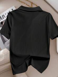 Everyssa Áo thun tay ngắn trơn màu thường ngày dành cho nữ, mùa hè - màu đen - Xem 2