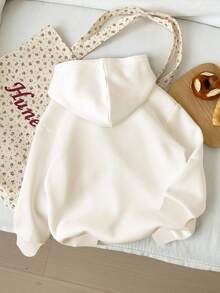 SHEIN 奶油白色，复古樱桃图案，青少年女孩休闲宽松连帽运动衫，舒适长袖，适合秋冬季