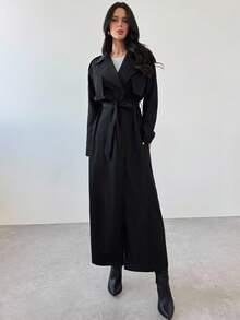 Firerie Women's New Elegant Casual Fashion Versatile Black Long Button Lapel Windbreaker, Suitable For Autumn Winter, Women's Coat, Commuting Wear, Fall - Black - View 6