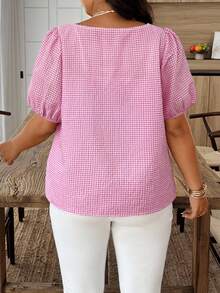 Weeklong 大码格子方领3D花卉装饰衬衫 - 玫紅色 - 查看 2