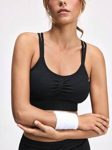 LOUNGEISTA 无缝运动瑜伽健身房户外跑步背心式运动文胸，适合年轻女性，运动健身 - 黑色 - 查看 7