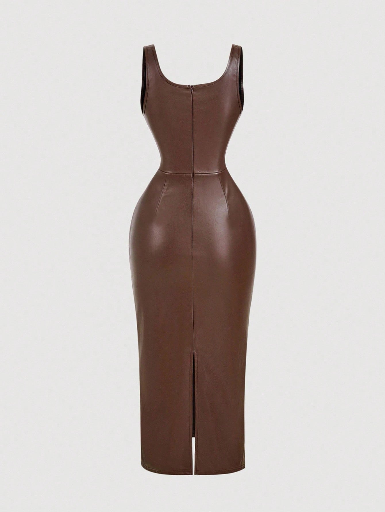 SHEIN MOD فستان بني من جلد البولي يوريثان للنساء،...