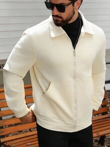 Manfinity Homme Men's Solid Color Long Sleeve Zip-Up Casual Loose Jacket , Fall - White - View 6