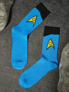 STAR TREK X SHEIN 3 双男士柔软透气吸湿排汗休闲中筒袜时尚简约基本款红蓝黄中筒袜加固脚趾和脚跟，经久耐用男女通用四季百搭夏季冬季 - 彩色 - 查看 8