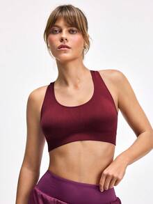 LOUNGEISTA 一体式无缝运动背心式文胸，镂空后背弹力纯色女士内衣文胸，运动文胸 - 紅色 - 查看 2