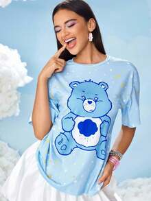 SHEIN X Care Bears Women's Cartoon Bear Pattern Pink Round Neck Short Sleeve T-Shirt - Pink - View 4