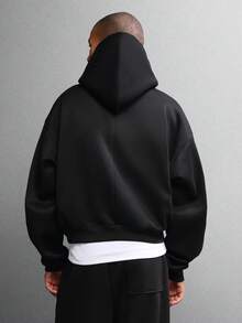 SUMWON Minimalist Essential Heavyweight Crop Hoodie With Centre Pocket Oversized Casual Winter Lounge Streetwear Layering Basic Plain - Black - View 2