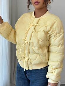 Elenzga معطف كاجوال للنساء بلون أحادي، شتوي - أصفر - مشاهدة 3