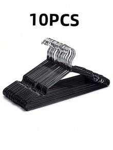 10 piezas de perchas para adultos con revestimiento de plástico antideslizante, para colgar y secar en el hogar o el dormitorio - Negro - Ver 10