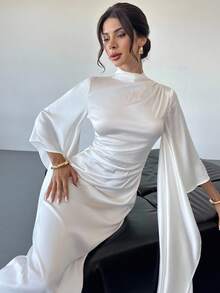 Firerie 女士优雅长款蝙蝠袖连衣裙 - 杏色 - 查看 5