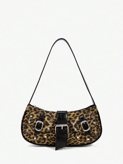 SHECARRY Ladies, Women Shoulder Bag,Hobo Bag ,Multiple Pockets, Buckle Decoration, Blue And Pink, Fashionable, Personalized, Simple, Versatile, Street, Sweet And Cool Girls, Hot Girls,Y2k, Retro, Rivets, Vintage,Teenagers,For Date, Daily,Shopping