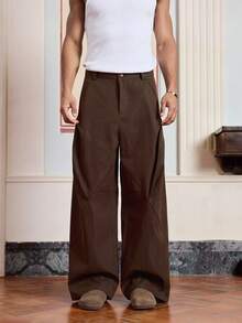 SWAVVY Quần ống rộng trơn màu thường ngày cho nam, dành cho mùa thu - Rỉ Nâu - Xem 5