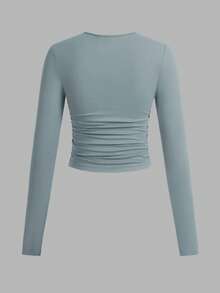 SHEIN EZwear 休閒極簡針織純色三件組圓領抓皺長袖女款T恤 秋冬 - 彩色 - 查看 7