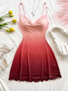 Soleia 大码女式细肩带垂坠领迷你连衣裙，渐变色，适合海滩、西部、度假、音乐节、夏季服装、波西米亚风