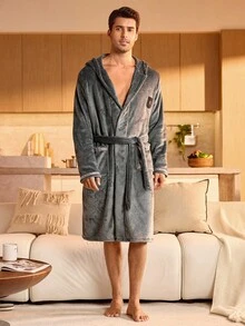 Manfinity Underwear&Sleepwear Basics Comfortable Long Sleeve Men Loungewear Robes, Fall Winter - Multicolor - View 4
