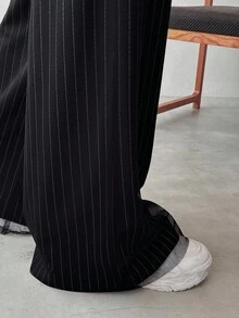 FRIFUL 女士松紧腰条纹阔腿宽松休闲裤 - 灰色 - 查看 3