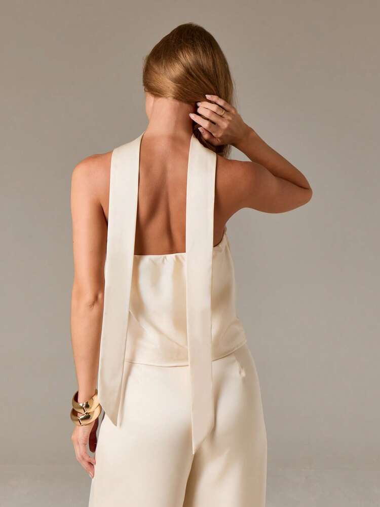 Bandeau Top With Draped Neck And Wide Leg Palazzo Pants