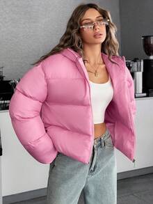 EURMUSE 女士粉色优质宽松冬季外套 - 粉色 - 查看 3
