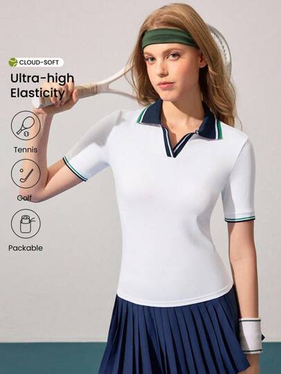 CourtClass 女式拼色短袖修身运动 Polo 衫