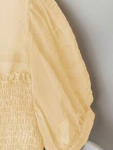 SHEIN Franclia Plus Size Retro Luxury Elegant A-Line Frill Trim Short Sleeve Women Blouse - Apricot - View 3