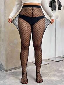 SHEIN EZwear 大码时尚性感菱形网眼透明紧身裤