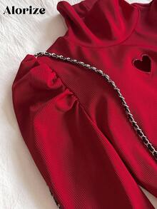 Sparklyn 2 件套青少年女孩休闲圣诞新年红色 T 恤和红色格子裙秋冬 - 紅色 - 查看 3