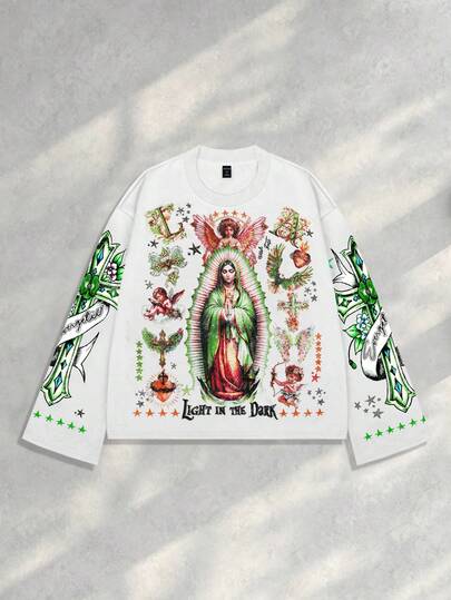 Street Life Men's Streetwear Graphic Gothic Print Pullover T-Shirt, Suitable For Spring/Summer, For Fall