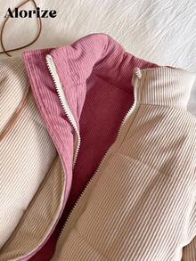 Casaco Casual Acolchoado e Quente de Veludo Cotelê para Meninas Pré-Adolescentes, Inverno - Damasco - Visão 5