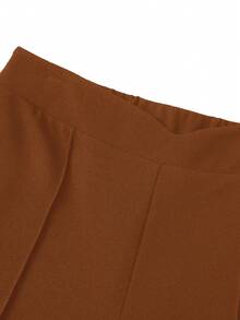 SHEIN Unity 女士纯色牙签条纹设计宽腿宽松休闲裤 - 棕色 - 查看 5