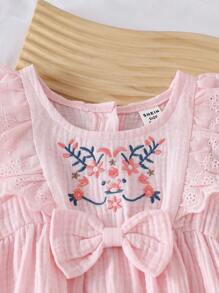 SHEIN 女宝宝夏季韩版休闲刺绣花朵荷叶边连体衣