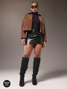 SHUZIA 宽小腿仿皮及膝粗跟靴