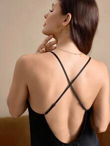 EverLounge 优雅性感迷人女士黑色吊带裙内衣缎面吊带裙吊带裙真丝吊带裙女士吊带裙 - 黑色 - 查看 4