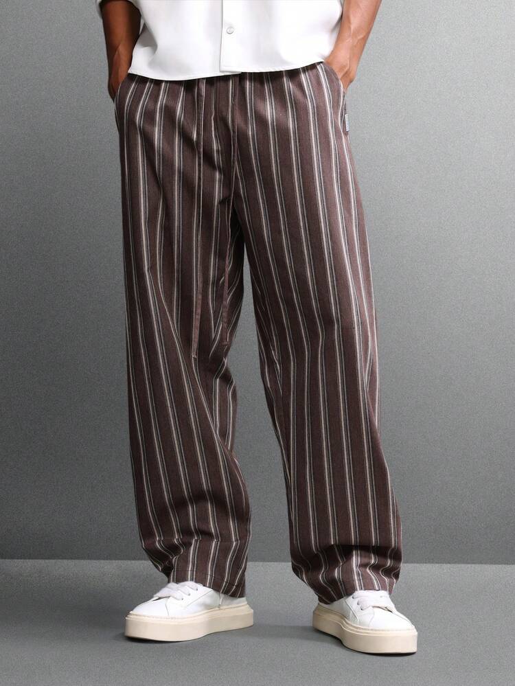 Wide Leg Striped Pajama Trousers With Relaxed Fit